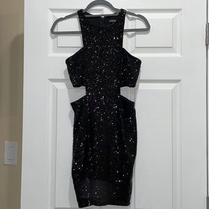 Black express sequin cut out dress